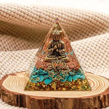 Orgonite Pyramid Resin Energy Generators, Reiki Synthetic Turquoise Chips Inside for Home Office Desk Decoration, 50x50x50mm