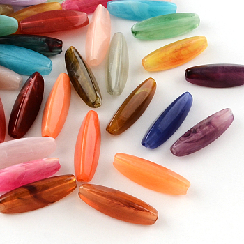 Rice Imitation Gemstone Acrylic Beads, Mixed Color, 28x9x9mm, Hole: 2mm