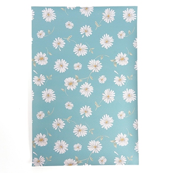 Daisy Flower Printed PVC Leather Fabric Sheets, for Earrings Making Craft and Hair Accessories Making, Medium Turquoise, 30x20x0.07cm