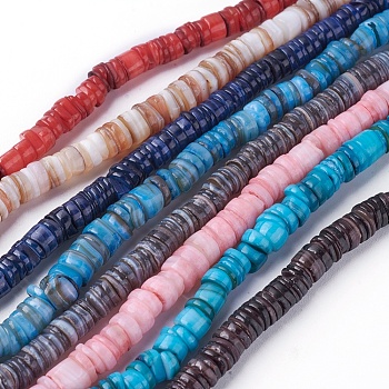 Shell Beads Strands, Dyed, Disc, Mixed Color, 4.9~6x0.4~6mm, Hole: 1.4mm, about 15.94 inch~16.14 inch(40.5~41cm)