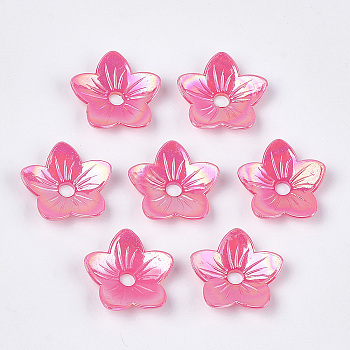Opaque AS Plastic Bead Caps, 5-Petal, Pearlized, Flower, Hot Pink, 32x32.5~33x7.5~8mm, Hole: 5.5mm, about 370pcs/500g