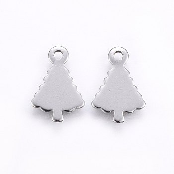 201 Stainless Steel Charms, Stamping Blank Tag, Christmas Tree, Stainless Steel Color, 14x9x0.8mm, Hole: 1.4mm