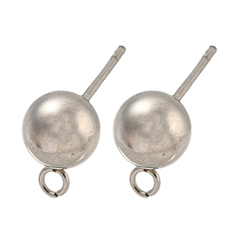 304 Stainless Steel Stud Earring Findings, Round, Stainless Steel Color, 18x7x7mm, Hole: 1.8mm, Pin: 10x0.8mm