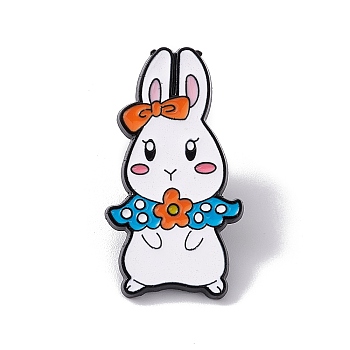 Easter Theme Rabbit Enamel Pin, Electrophoresis Black Alloy Animal Brooch for Backpack Clothes, Bowknot Pattern, 32x18x2mm