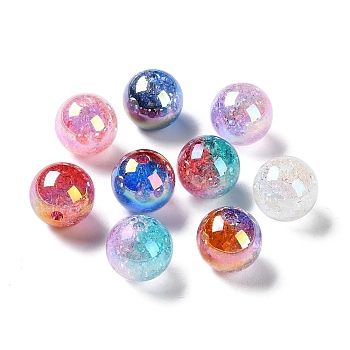UV Plating Transparent Crackle Acrylic Beads, AB Color, Round, Mixed Color, 16x15.5mm, Hole: 3mm