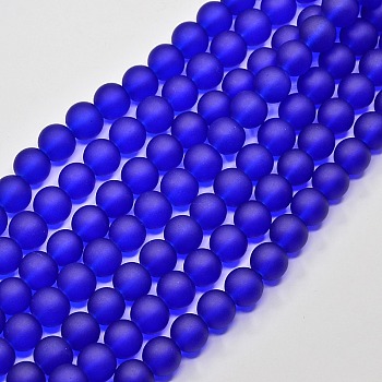 Transparent Glass Bead Strands, Frosted, Round, Blue, 12mm, Hole: 1.3~1.6mm, about 70pcs/strand, 31.4 inch