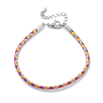 Polyester Cord Braided Bracelet Makings, with Stainless Steel Claw Lobster Clasps, Brass Findings, Long-Lasting Plated, Purple, 7-3/8 inch(18.8cm)