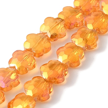 Electroplate Glass Beads Strands, Plum Blossom, Orange, 10x10x5mm, Hole: 1mm, about 70pcs/strand, 25.83''(65.6cm)