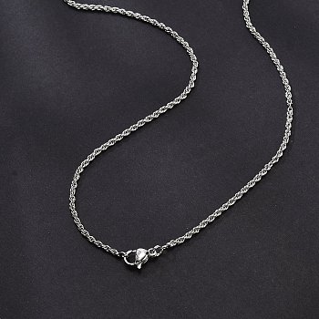 2mm Brass Rope Chain Necklaces for Men Women, Long-Lasting Plated, Platinum, 23.23 inch(59cm)