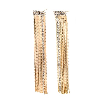 Clear Cubic Zirconia Chain Tassel Dangle Stud Earrings, Brass Long Drop Earrings for Women, Nickel Free, Real 18K Gold Plated, 69x12mm, Pin: 0.7mm