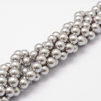 Shell Pearl Beads Strands, Grade A, Round, Gray, 6mm, Hole: 1mm, about 62pcs/strand, 16 inch