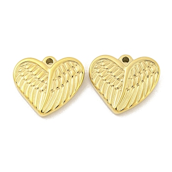 304 Stainless Steel Pendants, Heart with Wing Charm, Real 14K Gold Plated, 16x18x3.5mm, Hole: 1.4mm