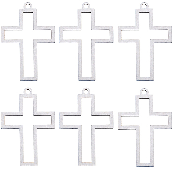 10Pcs 304 Stainless Steel Open Back Bezel Pendants, For DIY UV Resin, Epoxy Resin, Pressed Flower Jewelry, Cross, Stainless Steel Color, 32.5x22x3mm, Hole: 2mm