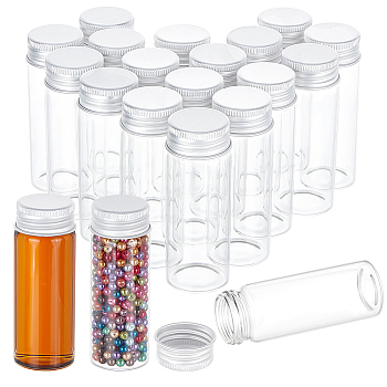 20Pcs Glass Bead Containers, with Aluminum Cap, Silver, 8.1x3cm, Capacity: 40ml(1.35fl. oz)