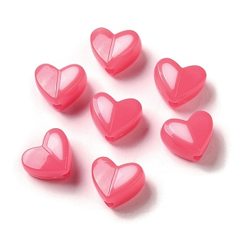 Imitation Jelly Acrylic Opaque Beads, Two Tone, Heart, Misty Rose, 14x16x7mm, Hole: 3mm