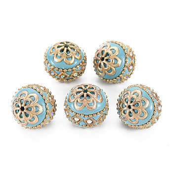 Handmade Indonesia Beads, with Metal Findings, Round, Light Gold, Light Sky Blue, 19.5x19mm, Hole: 1mm