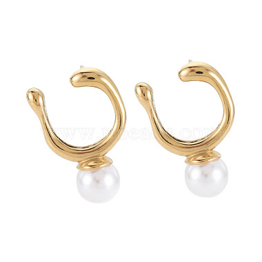 304 Stainless Steel U-shape Stud Earrings with ABS Platic Pearl for Women(EJEW-N016-017LG)-2