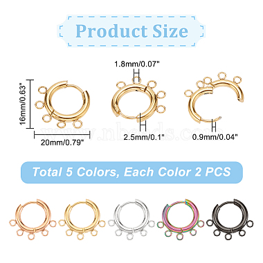 dicosmetic 10 paires 5 couleurs 304 accessoires de boucles d'oreilles créoles en acier inoxydable(STAS-DC0011-06)-2