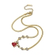Red Acrylic Heart & Crystal Rhinestone Pendant Necklace with Herringbone Chains(NJEW-F298-10G)-2