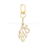 Brass Macrame Pouch Empty Stone Holder Pendant Decoration, with 304 Stainless Steel Star Moon Charms and Alloy Swivel Clasps, Golden, 95mm(HJEW-JM03303-01)