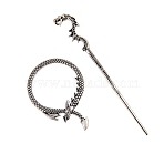 Tibetan Style Alloy Hair Sticks, Hollow Hair Ponytail Holder, for DIY Nordic Viking Style Hair Stick Accessories, Antique Silver, 63~120x45mm(PW-WGCE4EE-02)