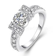 Graceful Brass Czech Rhinestone Engagement Rings for Bridal, Platinum, US Size 7(17.3mm)(RJEW-BB02199-7B)
