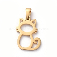 304 Stainless Steel Kitten Pendants, Hollow, Cat Shape, Golden, 19x13x1.5mm, Hole: 6x2mm(STAS-I127-046G)