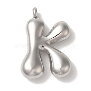 Non-Tarnish Ion Plating(IP) 304 Stainless Steel Pendants, Letter Charm, Stainless Steel Color, Letter K, 25.5x17x6mm, Hole: 2mm(STAS-M017-08P-11)