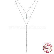 925 Sterling Silver Double Layer Necklaces, Micro Pave 5A Cubic Zirconia, Real Platinum Plated, 15.98 inch(40.6cm)(NJEW-L116-09P)