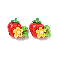 Christmas Theme Opaque Resin Decoden Cabochons, Strawberry with Flower, 14.5x16x7.5mm(CRES-B022-02A)