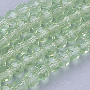 Glass Beads Strands, Faceted(32 Facets), Round, Pale Green, 4mm, Hole: 1mm, about 98pcs/strand, 13.7 inch(EGLA-J042-4mm-01)