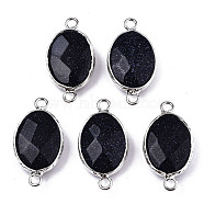 Synthetic Blue Goldstone Links/Connectors, Platinum Tone Brass Edge, Faceted Oval, 27.5x14~15x6mm, Hole: 2mm(G-T131-102-01)