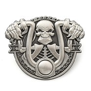 Alloy Pin, Brooch for Backpack Clothes, Halloween Skull Riding Motorcycle, Antique Silver, 36.5x45x3mm(JEWB-H011-02AS-02)