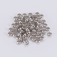 Brass Crimp Beads, Rondelle, Platinum, 2x1.5mm, Hole: 1.2mm, about 500pcs/bag(KK-CJC0001-05P-A)