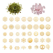 Self Adhesive Brass Stickers, Scrapbooking Stickers, for Epoxy Resin Crafts, with Natural Rose & Olive Quartz Beads, Mixed Patterns, 34x35x0.3mm(DIY-TA0008-39)