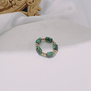 Handmade Natural Green Spot Jasper Stretch Rings, Adjustable Beaded Rings, (ZE1660-5)