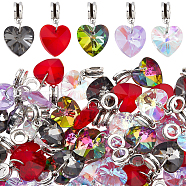 Fingerinspire 50Pcs 5 Colors Large Hole Alloy European Dangle Charms, with Electroplated Glass Heart Pendants, Antique Silver, Mixed Color, 25mm, Hole: 5mm, 10pcs/color(FIND-FG0001-63)