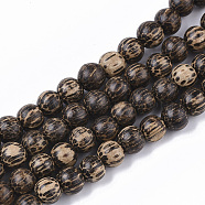 Undyed & Natural Bodhi Wood Beads Strands, Waxed, Round, Saddle Brown, 9x8mm, Hole: 2mm, about 102pcs/strand, 31.89 inch(X-WOOD-T024-012)