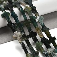 Natural Moss Agate Beads Strands, Cross, 14.5x11x4.5mm, Hole: 0.8mm, about 27pcs/strand, 15.35''(39cm)(G-I337-A05-02)