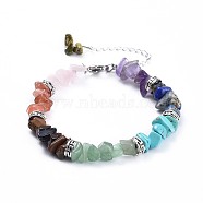 Chip Natural & Synthetic Mixed Stone Bracelets, with Tibetan Style Alloy Beads and Stainless Steel Findings, 7-1/4 inch(18.5cm)(X-BJEW-JB04394)