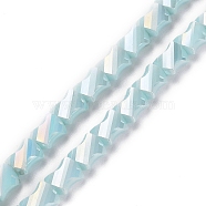 Electroplated Glass Beads Strands, Half Rainbow Plated, Faceted Twist Rectangle, Light Cyan, 10x8x5mm, Hole: 1.2mm, about 50pcs/strand, 21.26''(54cm)(GLAA-G092-A-01)
