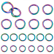 18Pcs 3 Styles Rainbow Color Zinc Alloy Spring Gate Rings, O Rings, 24.5~34.5x4~4.6mm, Inner Diameter: 17~25.5mm, 6pcs/style(FIND-BC0003-38)