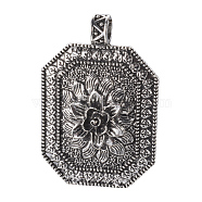 Alloy Big Pendants, Rectangle with Flower, Antique Silver, 50x33x5mm, Hole: 5.5mm(PALLOY-G234-03AS)
