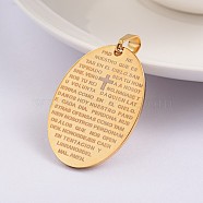 Ion Plating(IP) 304 Stainless Steel Pendants, Oval with Lord's Prayer Cross, Golden, 34.5x24x1.5mm, Hole: 4.5x6mm(STAS-F016-16G)
