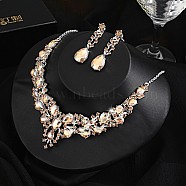 Teardrop Alloy Rhinestone Pendant Necklaces & Stud Dangle Earrings Sets, Light Smoked Topaz, 400mm(WGA4CA9-10)