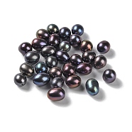 Dyed Natural Cultured Freshwater Pearl Beads, Half Drilled, Rice, Grade 5A+, Black, 8~10x7.5~8mm, Hole: 0.9mm(PEAR-E020-10)