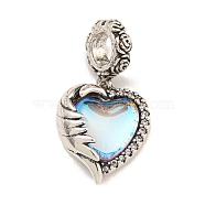 Rack Plating Brass Resin European Dangle Charms, Wing Heart Large Hole Pendants, Long-Lasting Plated, Antique Silver, 25mm, Hole: 4.5mm(KK-U035-21AS)