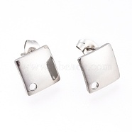 201 Stainless Steel Stud Earring Findings, with Ear Nuts and 304 Stainless Steel Pin, Rhombus, Stainless Steel Color, 13.5x13.5mm, Hole: 1.6mm, Pin: 0.8mm(STAS-L232-110P)