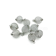 Carbon Steel Spiral Bead Cage Pendants, Hollow Spring Ball Charms, Platinum, 32x20mm(PW-WG10335-01)