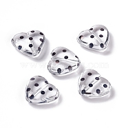 Transparent Acrylic Beads, Heart with Polka Dot Pattern, Clear, Black, 15.5x17.5x6mm, Hole: 1.7mm(OACR-C009-05B)